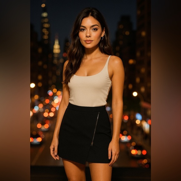 Mercer & Madison Black Asymmetrical Mini Skirt with Zipper Detail - Size 4 - Picture 1 of 9